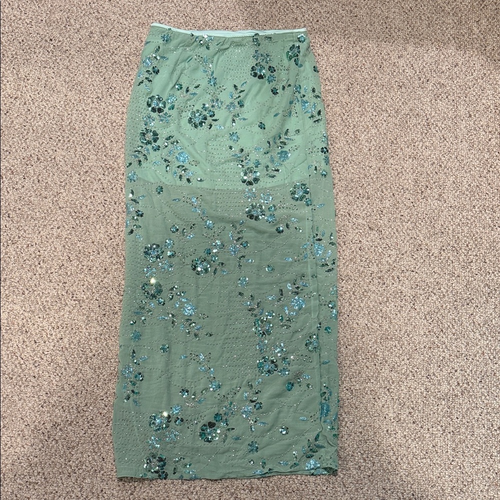 SHEIN Green Sequin Floral Maxi Skirt